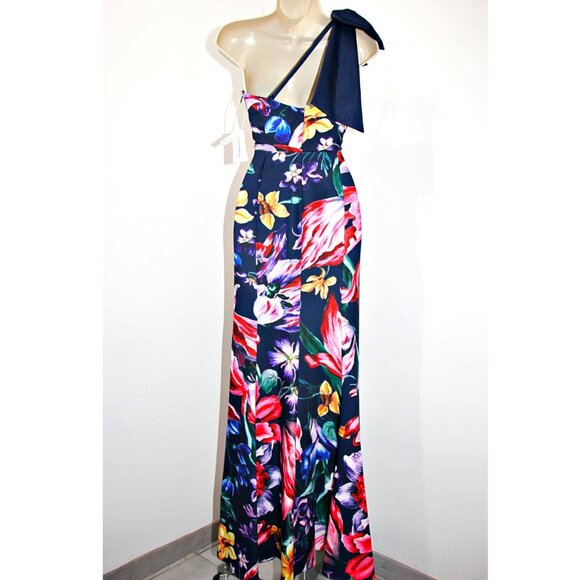 Marchesa Notte Florilegium One Bow Shoulder Floral Mikado Satin Gown sz 4 $895 - Picture 13 of 16